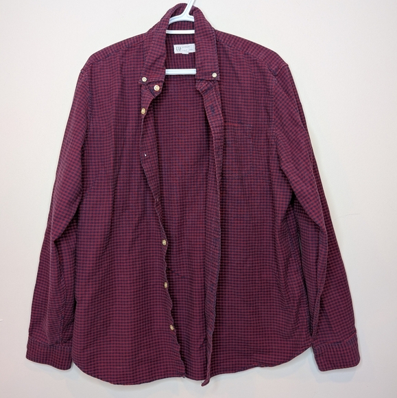 GAP For Good Cotton Oxford Red Blue Checkered Button Down Men's Large - Picture 2 of 11